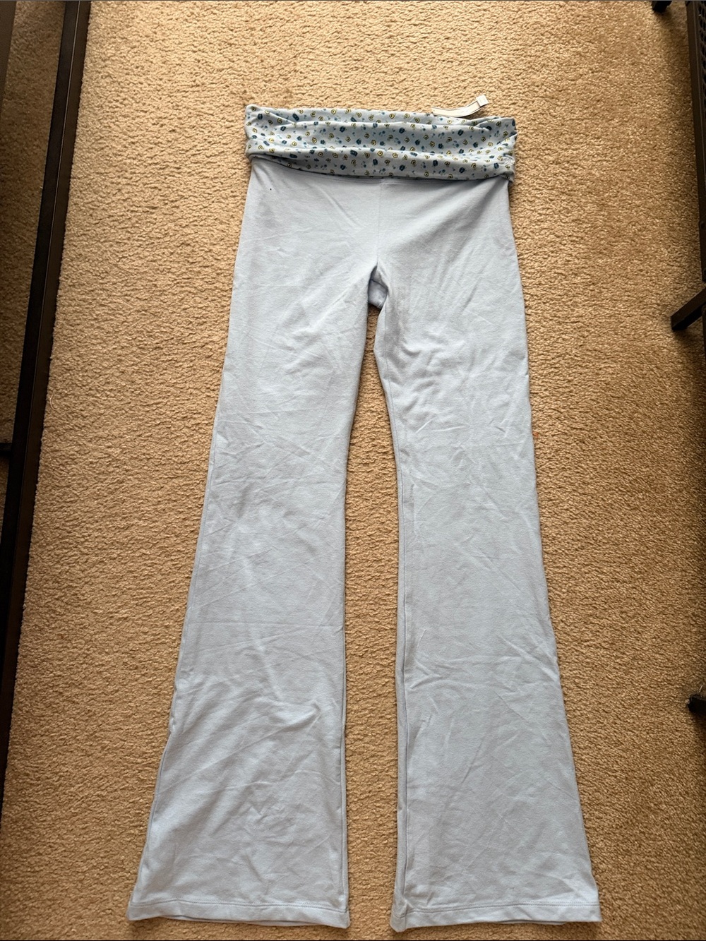 Frankie's Bikinis Light Blue Fold-Over Waist Boot Cut Pants